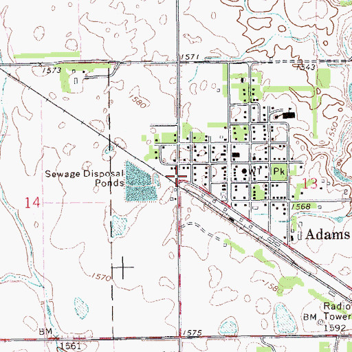 Topographic Map of Adams, ND