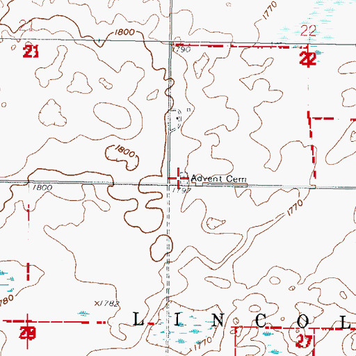 Topographic Map of Advent Cemetery, ND