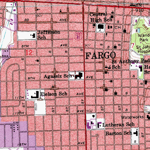 Topographic Map of Agassiz School, ND