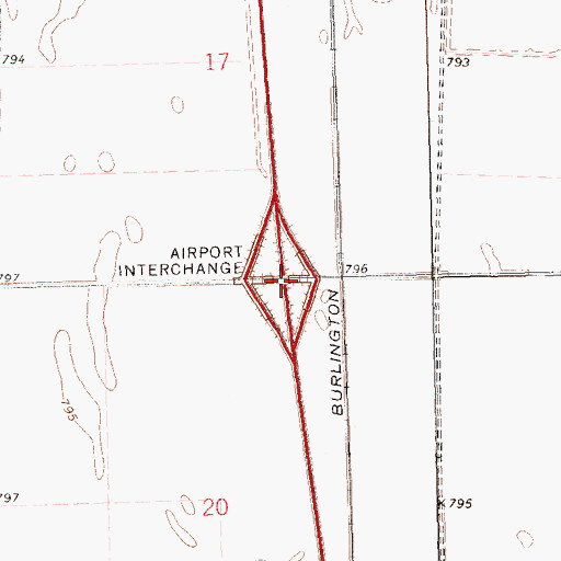 Topographic Map of Airport Interchange, ND