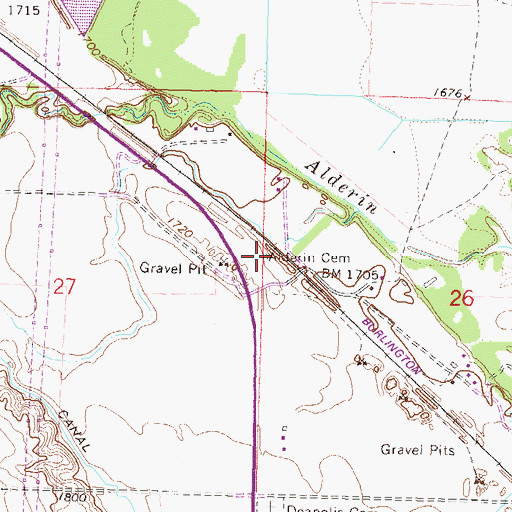 Topographic Map of Alderin Cemetery, ND