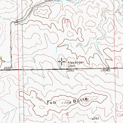 Topographic Map of Alexander Cemetery, ND
