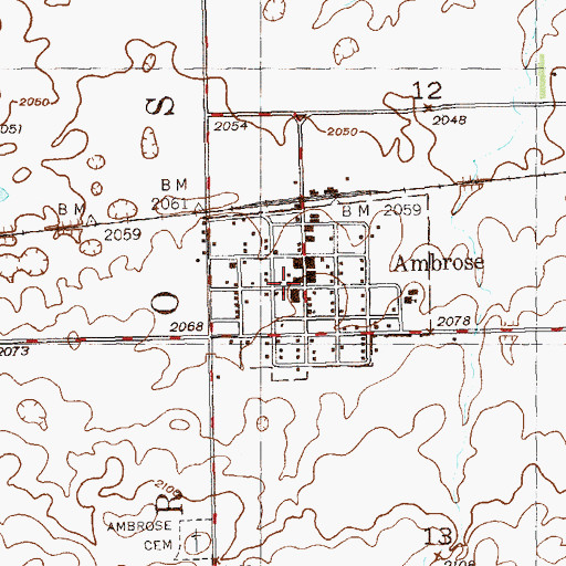 Topographic Map of Ambrose, ND