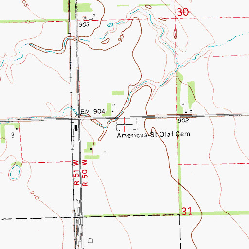 Topographic Map of Americus - Saint Olaf Cemetery, ND