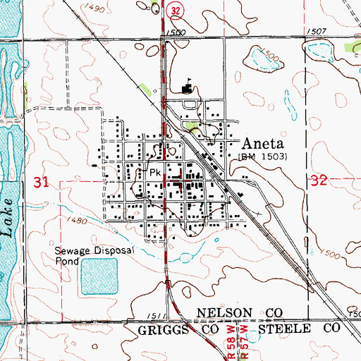 Topographic Map of Aneta, ND
