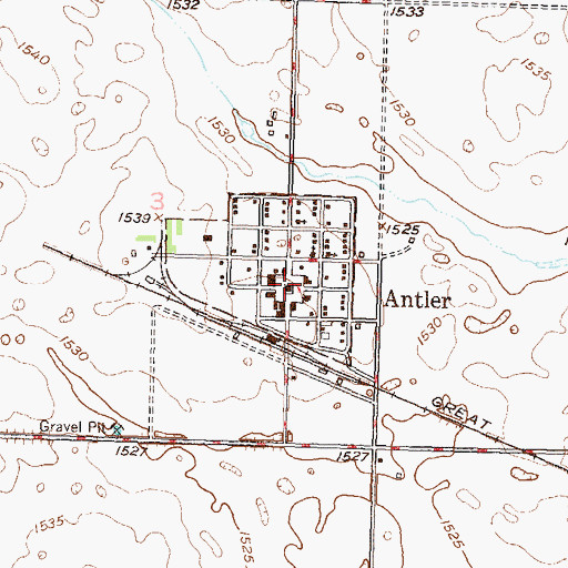 Topographic Map of Antler, ND
