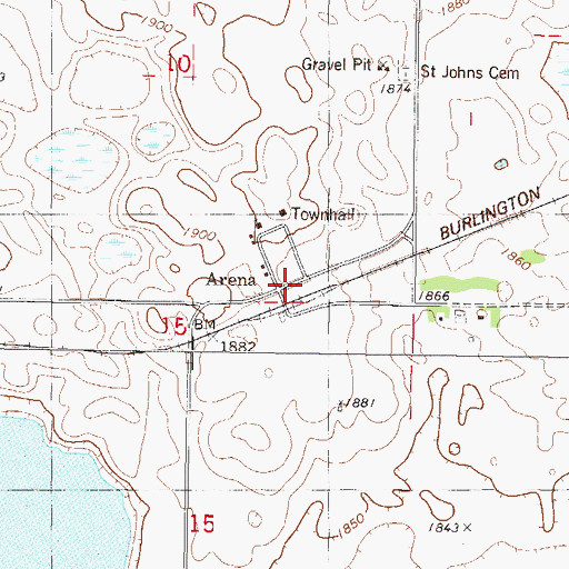 Topographic Map of Arena, ND