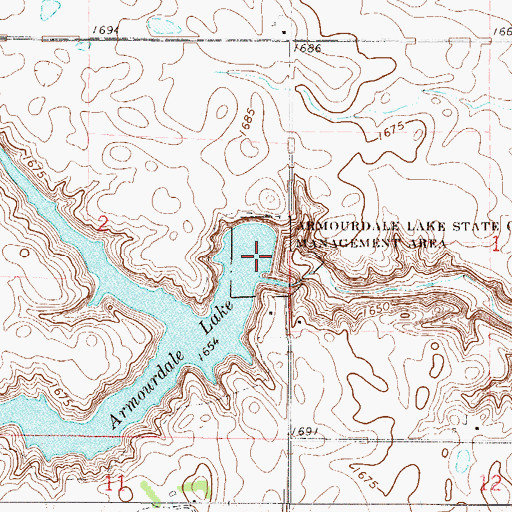 Topographic Map of Armourdale Lake State Game Management Area, ND