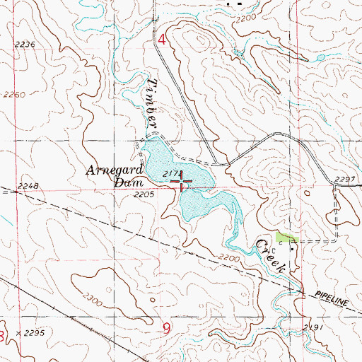 Topographic Map of Arnegard Dam, ND