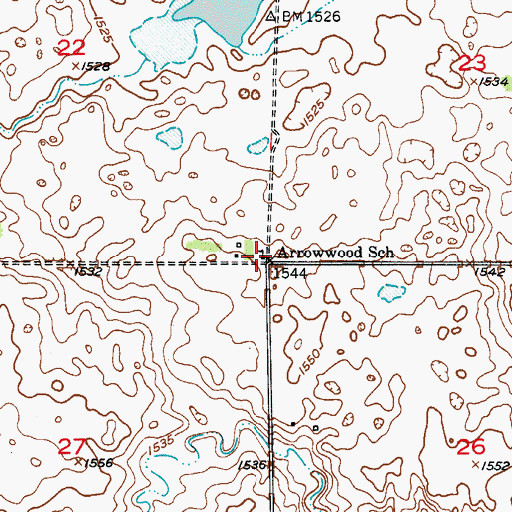 Topographic Map of Arrowwood School, ND