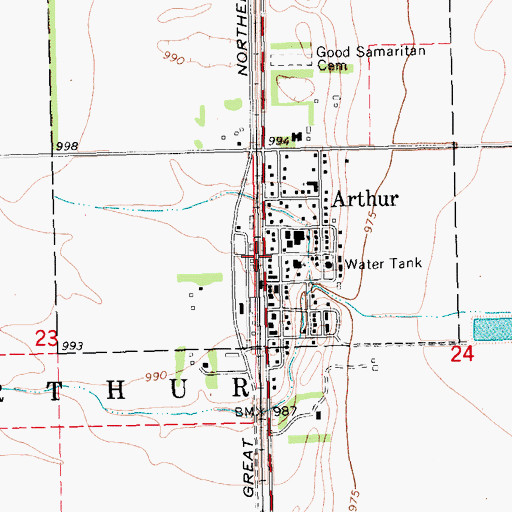 Topographic Map of Arthur, ND