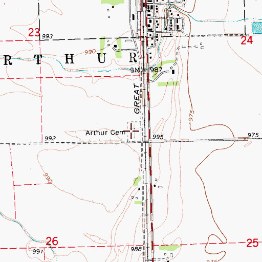 Topographic Map of Arthur Cemetery, ND