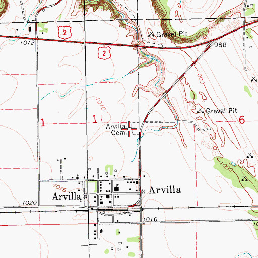 Topographic Map of Arvilla Cemetery, ND