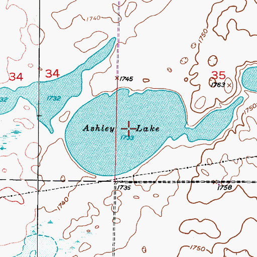 Topographic Map of Ashley Lake, ND