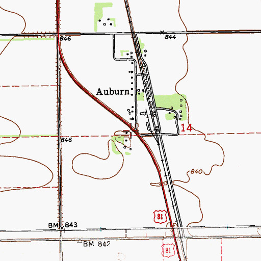 Topographic Map of Auburn, ND