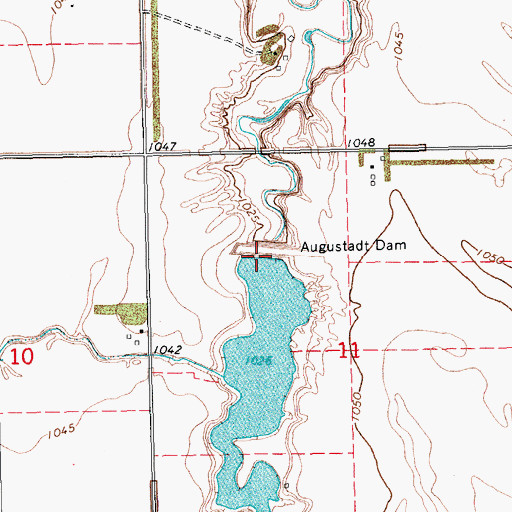 Topographic Map of Augustadt Dam, ND