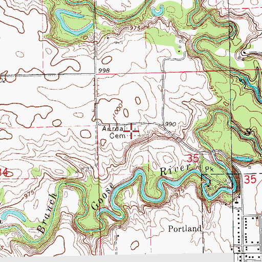 Topographic Map of Aurdal Cemetery, ND