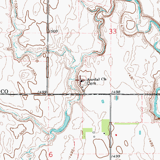 Topographic Map of Aurdal Church, ND