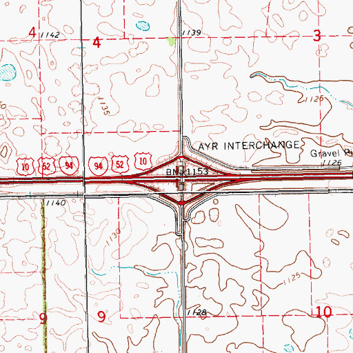 Topographic Map of Ayr Interchange, ND
