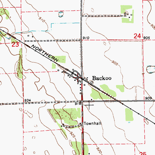 Topographic Map of Backoo, ND