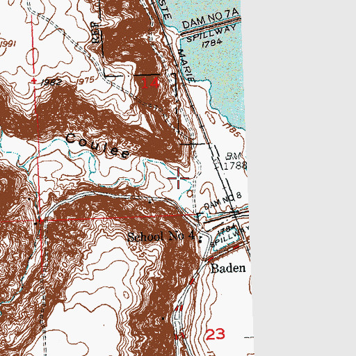 Topographic Map of Baden Coulee, ND