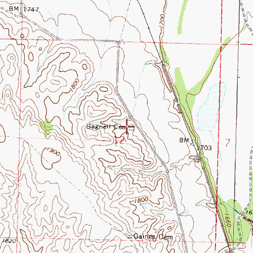 Topographic Map of Bagnell Cemetery, ND