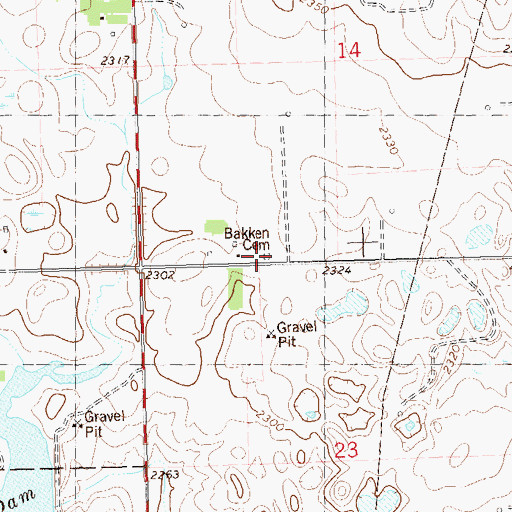 Topographic Map of Bakken Cemetery, ND
