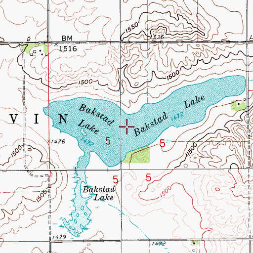 Topographic Map of Bakstad Lake, ND