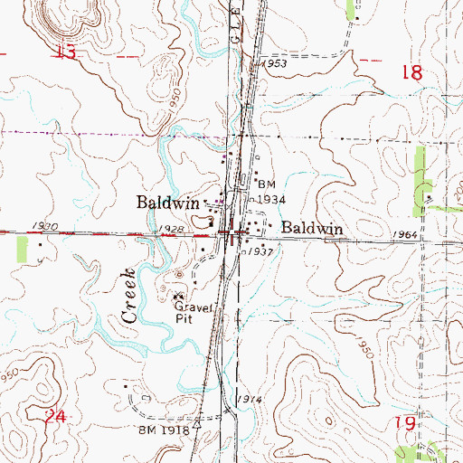 Topographic Map of Baldwin, ND