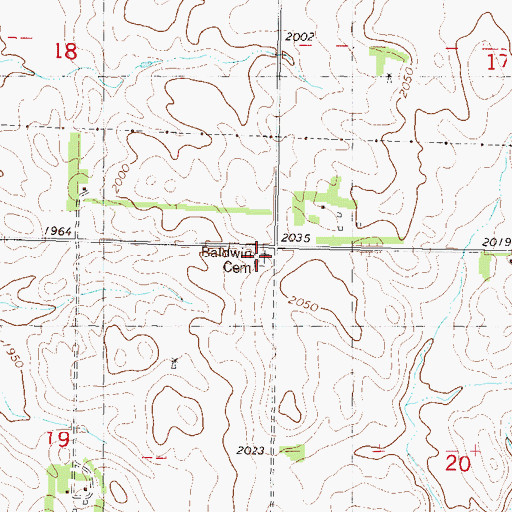 Topographic Map of Baldwin Cemetery, ND