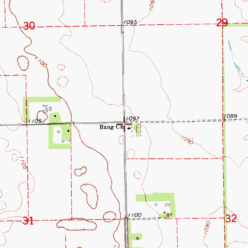 Topographic Map of Bang Church, ND