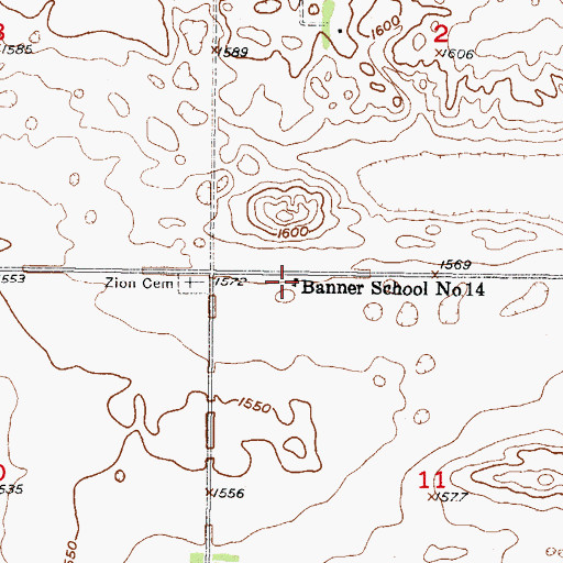 Topographic Map of Banner School Number 14, ND