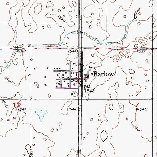 Topographic Map of Barlow, ND