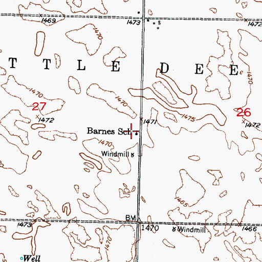 Topographic Map of Barnes School, ND