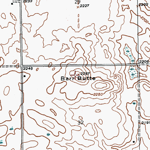 Topographic Map of Barr Butte, ND