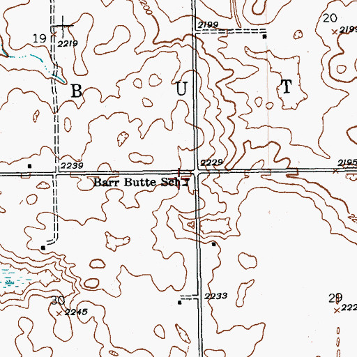 Topographic Map of Barr Butte School, ND