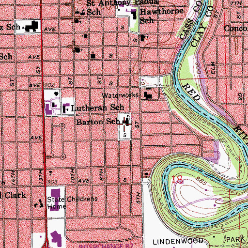 Topographic Map of Clara Barton Elementary School, ND