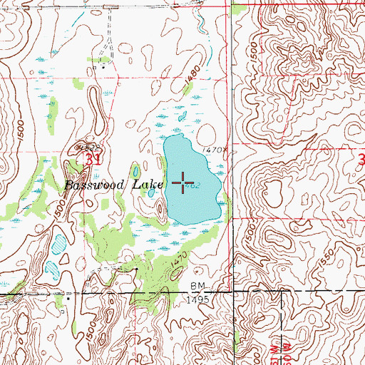 Topographic Map of Basswood Lake, ND