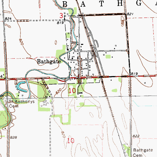 Topographic Map of Bathgate, ND
