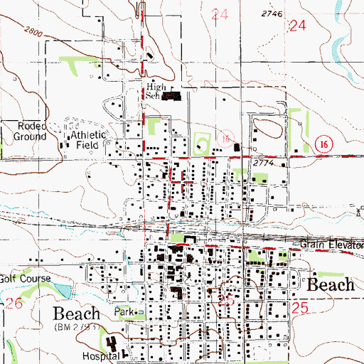 Topographic Map of Beach, ND