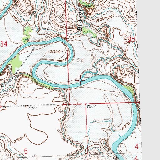 Topographic Map of Beaver Creek, ND