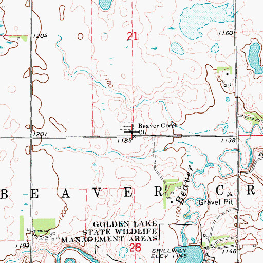 Topographic Map of Beaver Creek Church, ND