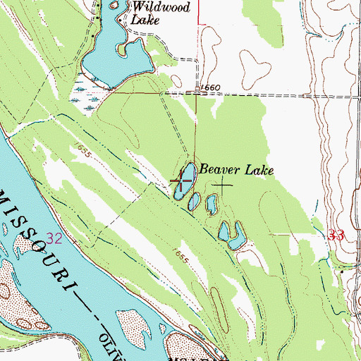 Topographic Map of Beaver Lake, ND