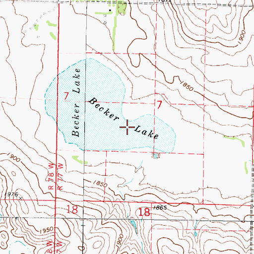 Topographic Map of Becker Lake, ND
