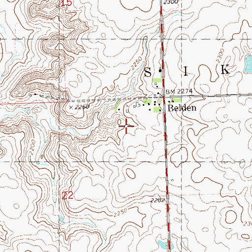 Topographic Map of Belden, ND