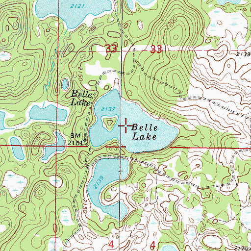 Topographic Map of Belle Lake, ND