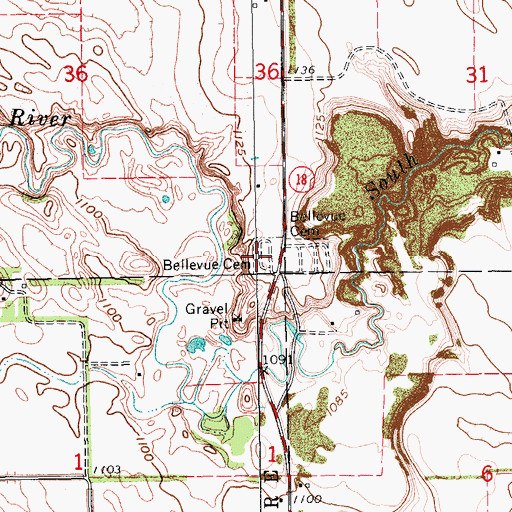 Topographic Map of Bellevue Cemetery, ND