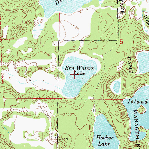 Topographic Map of Ben Waters Lake, ND