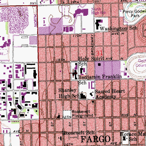 Topographic Map of Ben Franklin Middle School, ND
