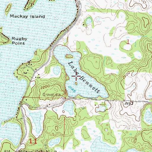 Topographic Map of Lake Bennett, ND